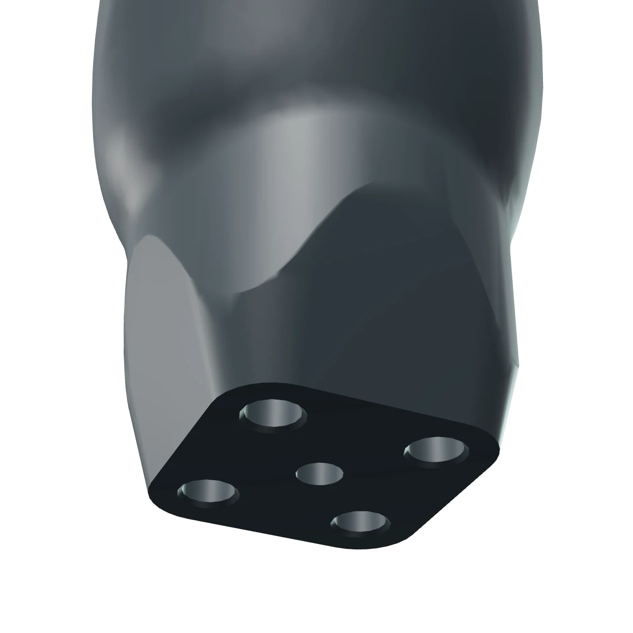 The adapter block of the printed socket from below: the plate, four bolt holes and the centre hole