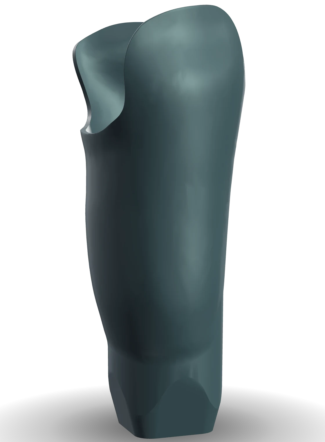 The printed socket seen from the side, its wings rising above the knee